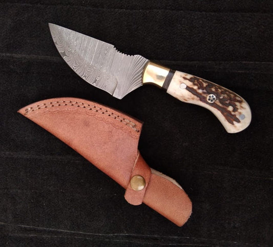 Damascus Steel Skinning 8" Knife with Stag Horn Handle