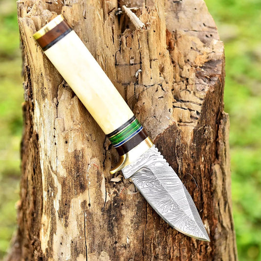 Full Tang Damascus Skinning 8.5" Knife Camel Bone Handle