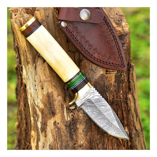 Full Tang Damascus Skinning 8.5" Knife Camel Bone Handle