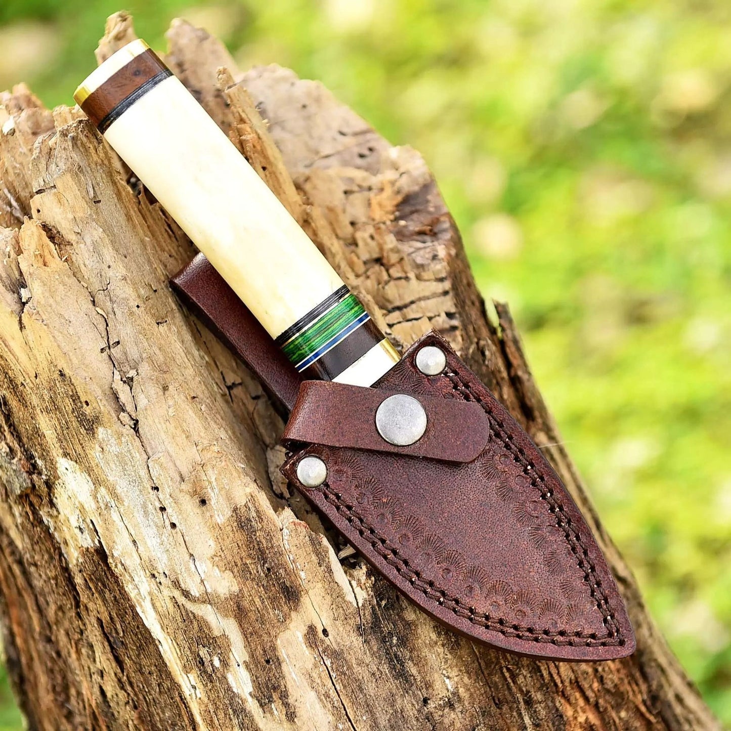Full Tang Damascus Skinning 8.5" Knife Camel Bone Handle