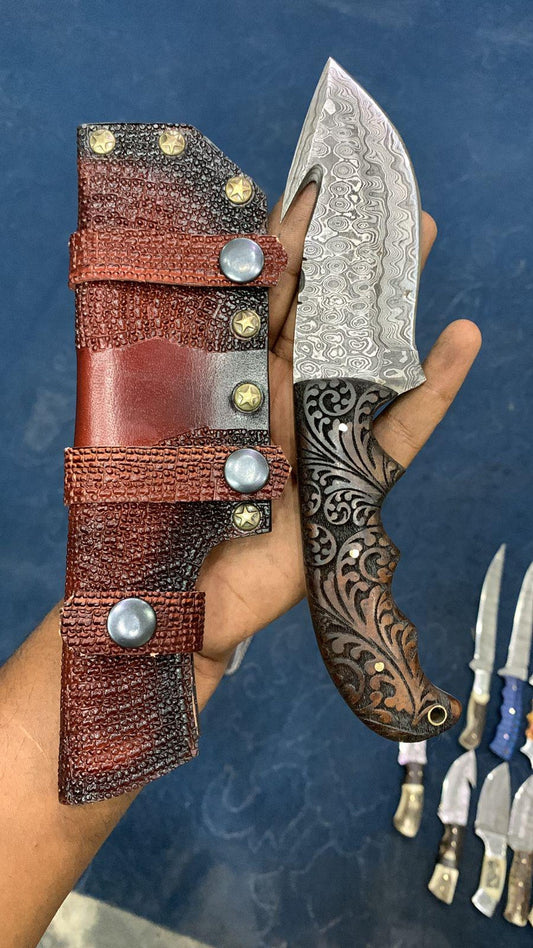 Gut Hook Damascus Skinner 9" Knife Camping Gift For Dad