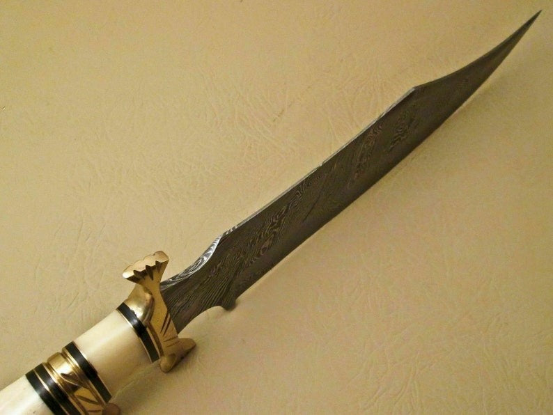 Handmade Damascus Hunting 16" Knife with Camel Bone Grip