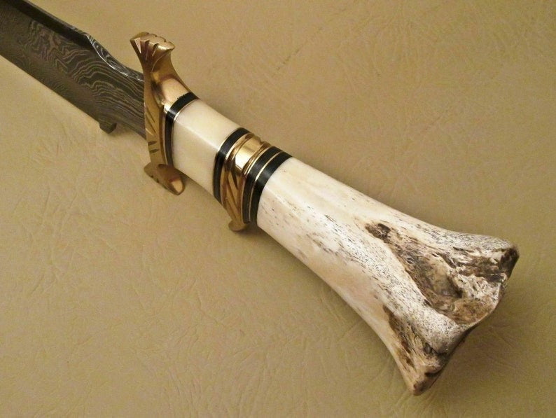 Handmade Damascus Hunting 16" Knife with Camel Bone Grip