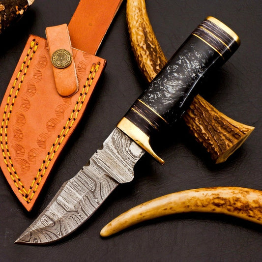 Hardwood Grip Damascus Hunting 8" Knife Gift for Dad
