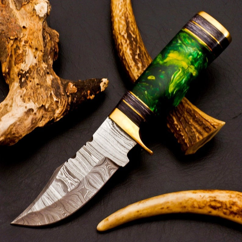 Hardwood Grip Damascus Hunting 8" Knife Gift for Dad