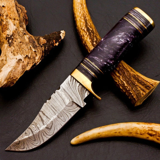 Hardwood Grip Damascus Hunting 8" Knife Gift for Dad
