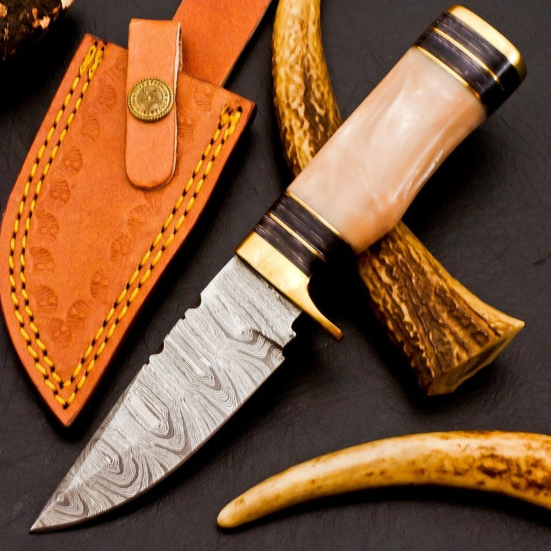 Hardwood Grip Damascus Hunting 8" Knife Gift for Dad