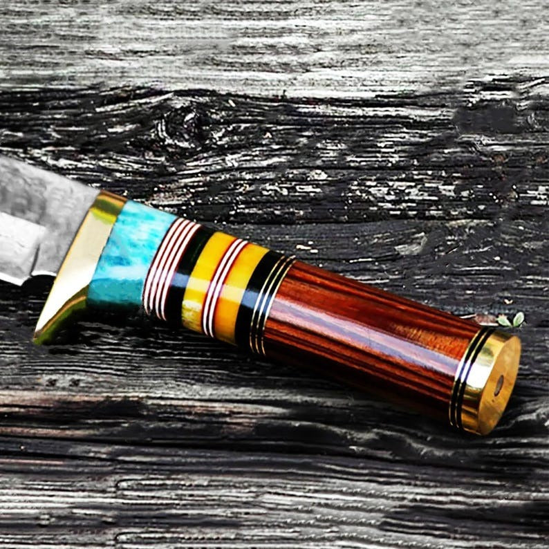 Custom Made Damascus Hunting 12" Knife with Wood Handle