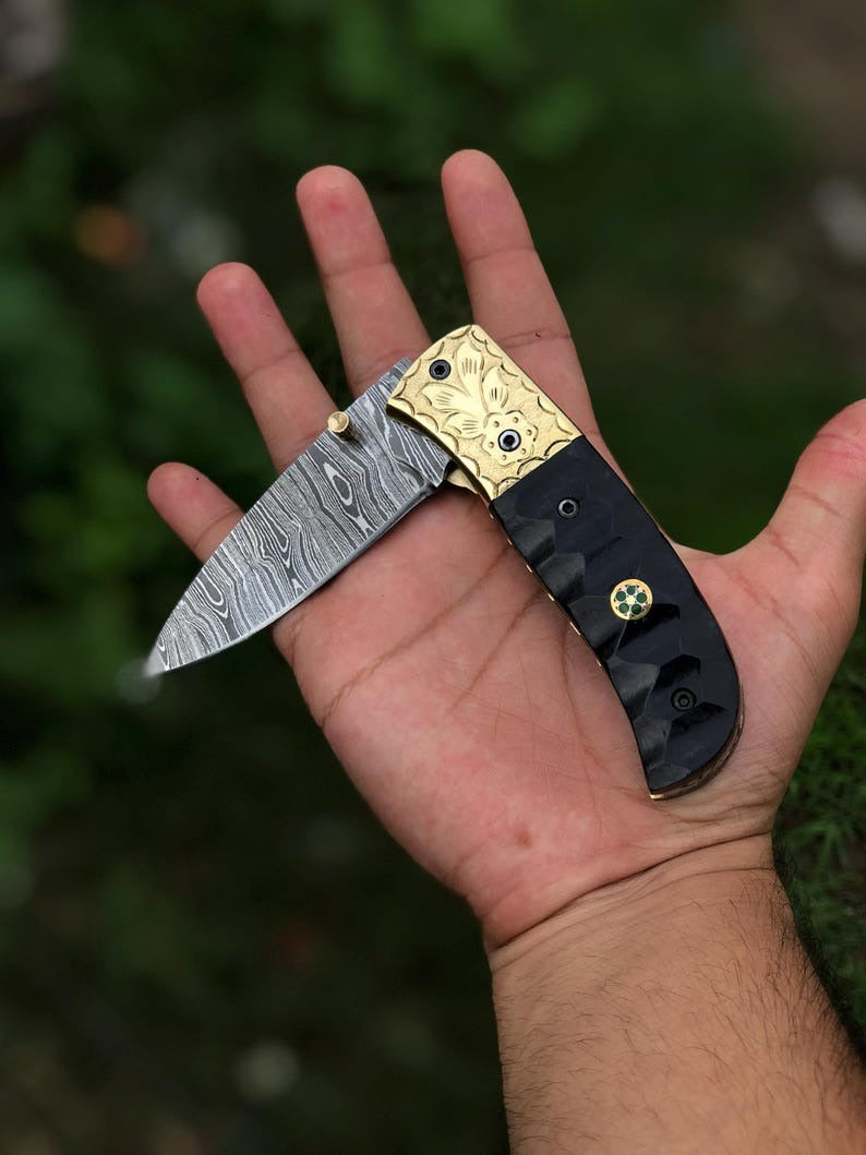 Custom Handmade Damascus Folding Pocket 6.5" knife