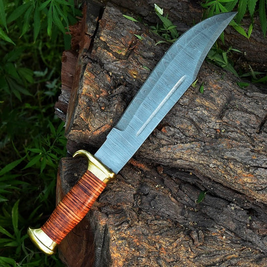 Damascus Hunting 17" Knife with Leather Sheath