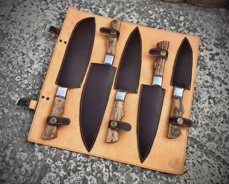 Damascus Chef Knife Set Handmade for Kitchen BBQ