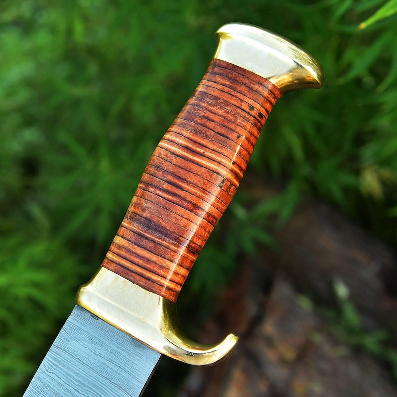Damascus Hunting 17" Knife with Leather Sheath
