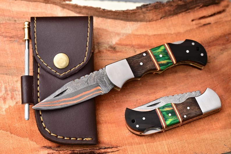 Handmade Damascus Folding Pocket 6.5" Knife