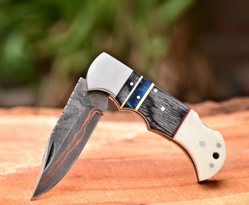 Handmade Damascus Folding Pocket 6.5" Knife
