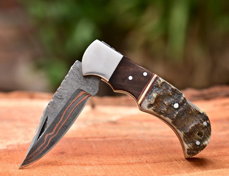 Handmade Damascus Folding Pocket 6.5" Knife