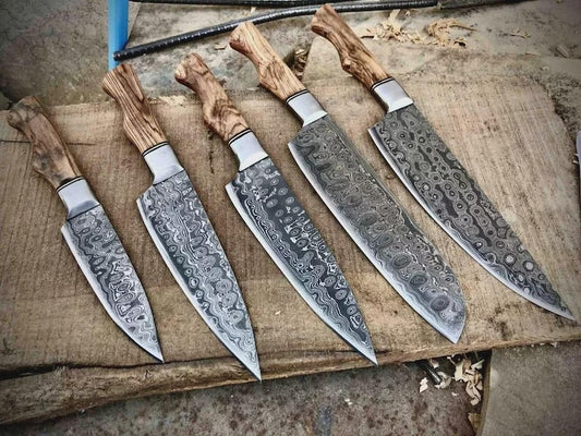 Damascus Chef Knife Set Handmade for Kitchen BBQ