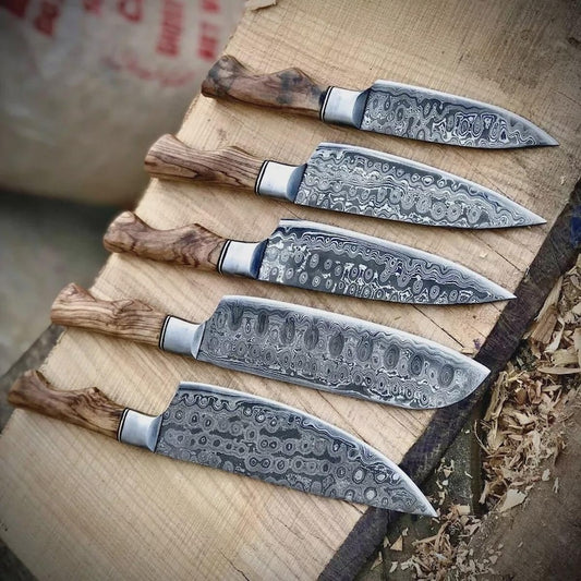 Damascus Chef Knife Set Handmade for Kitchen BBQ
