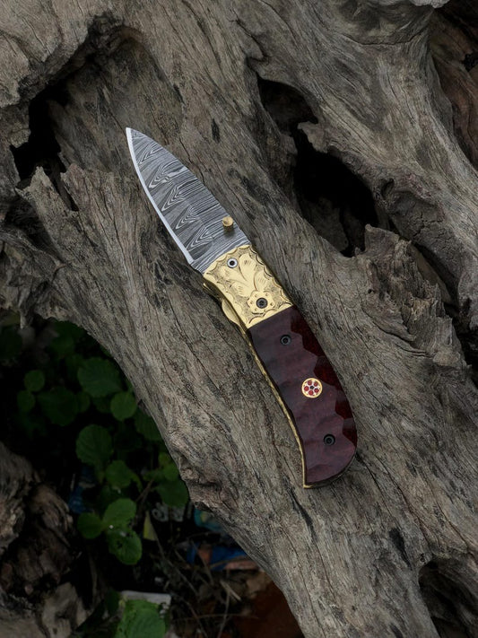 Custom Handmade Damascus Folding Pocket 6.5" knife