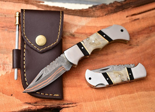 Handmade Damascus Folding Pocket 6.5" Knife