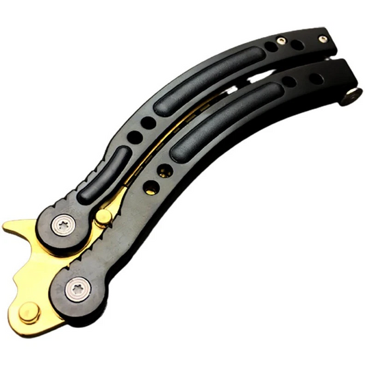 CSGO Practice Balisong Gold Dull Blade Butterfly 9.5" Knife