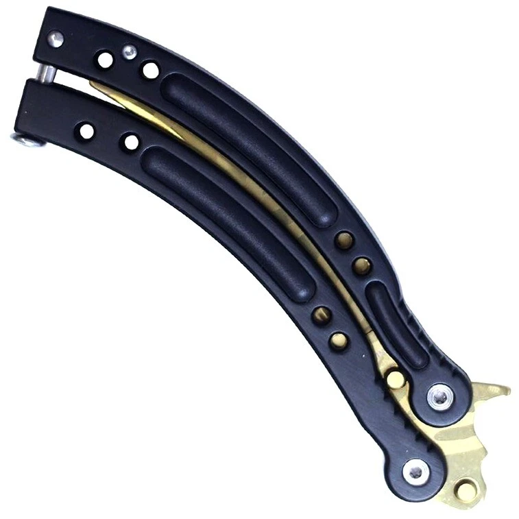 CSGO Practice Balisong Gold Dull Blade Butterfly 9.5" Knife