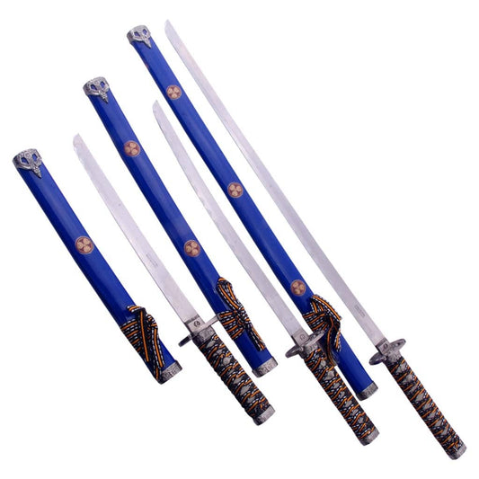 Ninja Symbol 3-piece Blue Samurai Swords Set