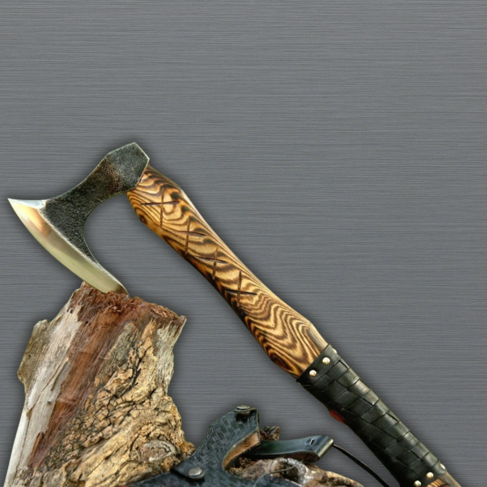 Norse Ragnar Lothbrok 22-inch Viking Axe Replica with carved wooden handle