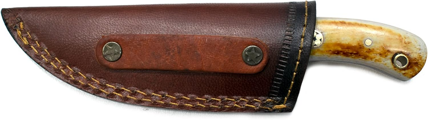 Carbon Steel Hunting Knife Leather Sheath & Bone Grip