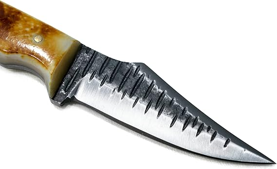 Carbon Steel Hunting Knife Leather Sheath & Bone Grip