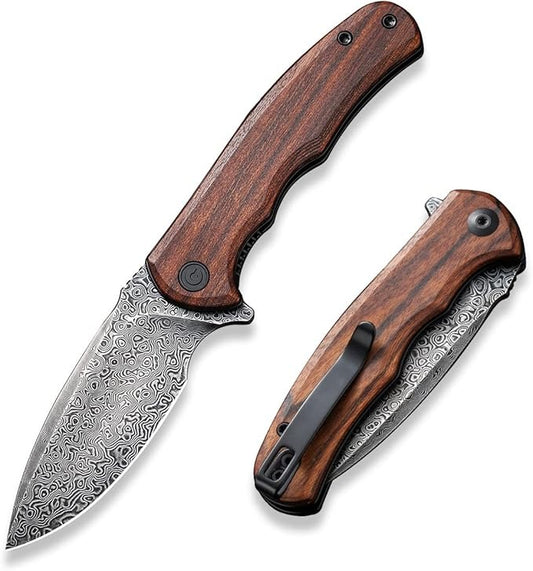 Wood Handle Damascus Mini Folding Pocket 2.98" Knife