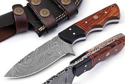Hand-Forged Damascus 8" Knife Rosewood Handle And Sheath