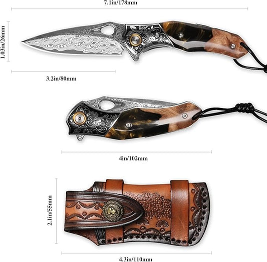 Handmade Damascus Pocket 7" Knife With VG10 Blade