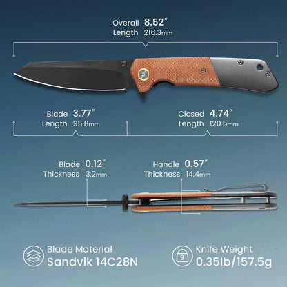 Sandvik Steel Folding Pocket 8.52" Knife Micarta Handle