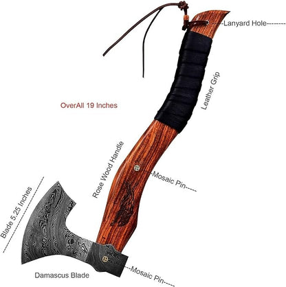 Damascus Steel 17.71" Axe Hunting Tomahawk with Sheath