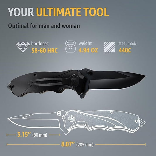 Black Tactical Pocket 8.07" Knife Spring Assisted with Clip