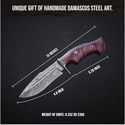 Handmade Damascus Hunting 10" Knife Walnut Wood Handle