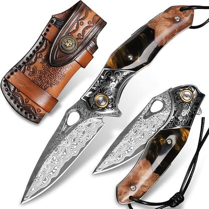 Handmade Damascus Pocket 7" Knife With VG10 Blade