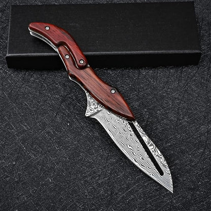Sandalwood Handle Damascus Folding Pocket Knife
