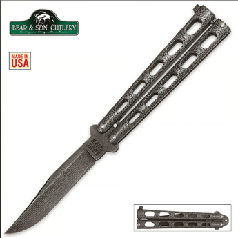 Bear & Son Silver Vein Butterfly Knife Damascus