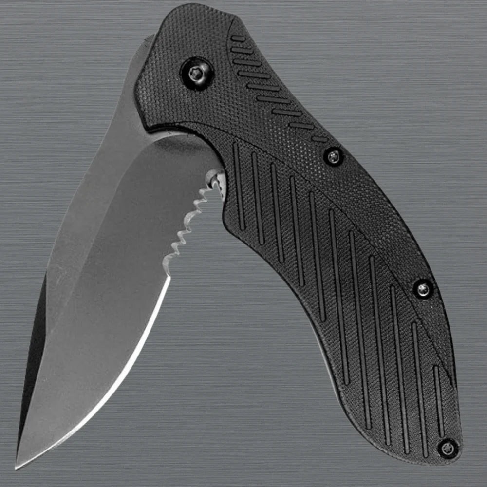 Black Serrated Pocket Knife Drop Point EDC Folder