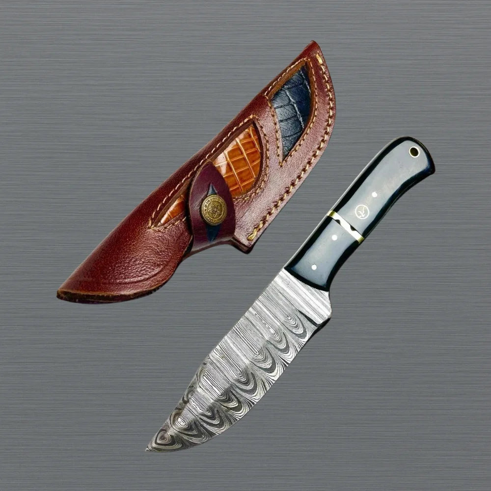 Natural Bone Handle Damascus Skinner Knife