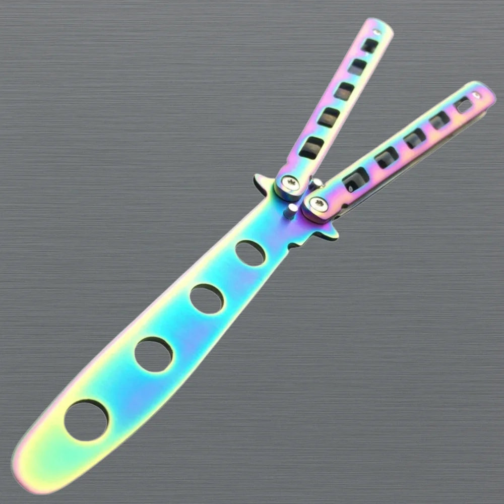 Rainbow Butterfly Trainer Knife Balisong Dull Steel