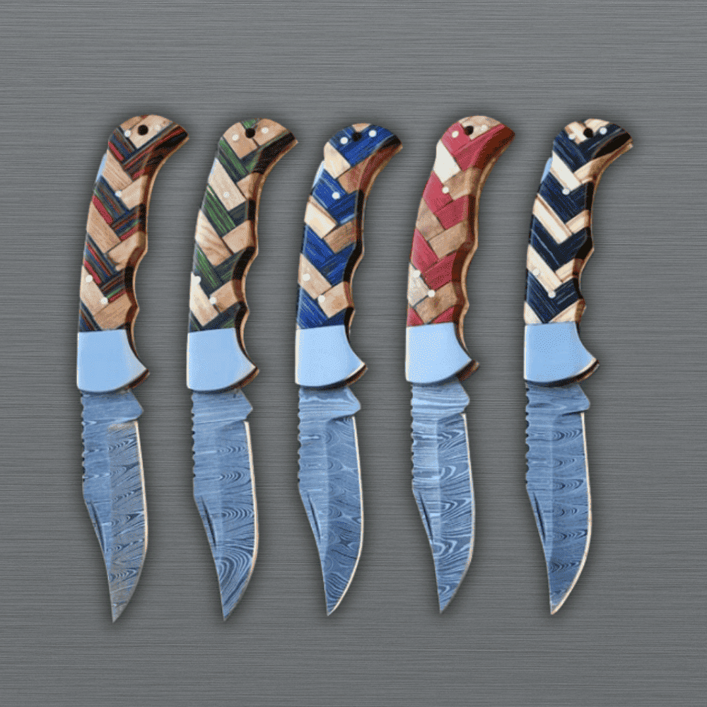 Custom Made Damascus Folding Pocket knife Multicolor
