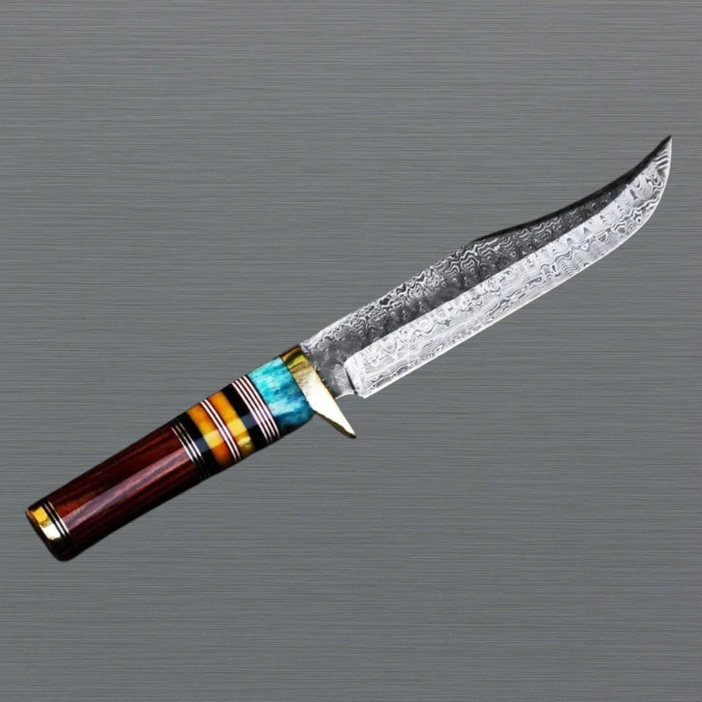 Custom Made Damascus Hunting 12" Knife with Wood Handle