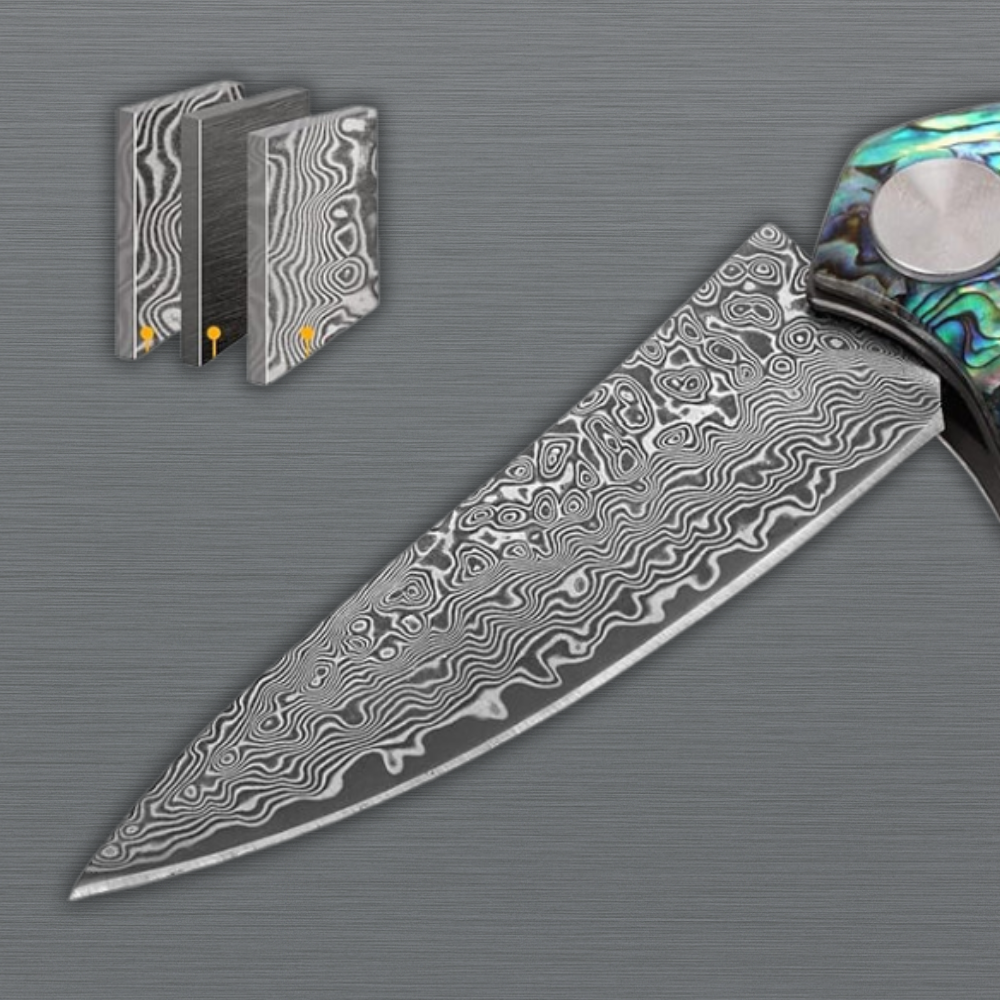 Damascus VG10 Folding Knife With Clip & Sheath