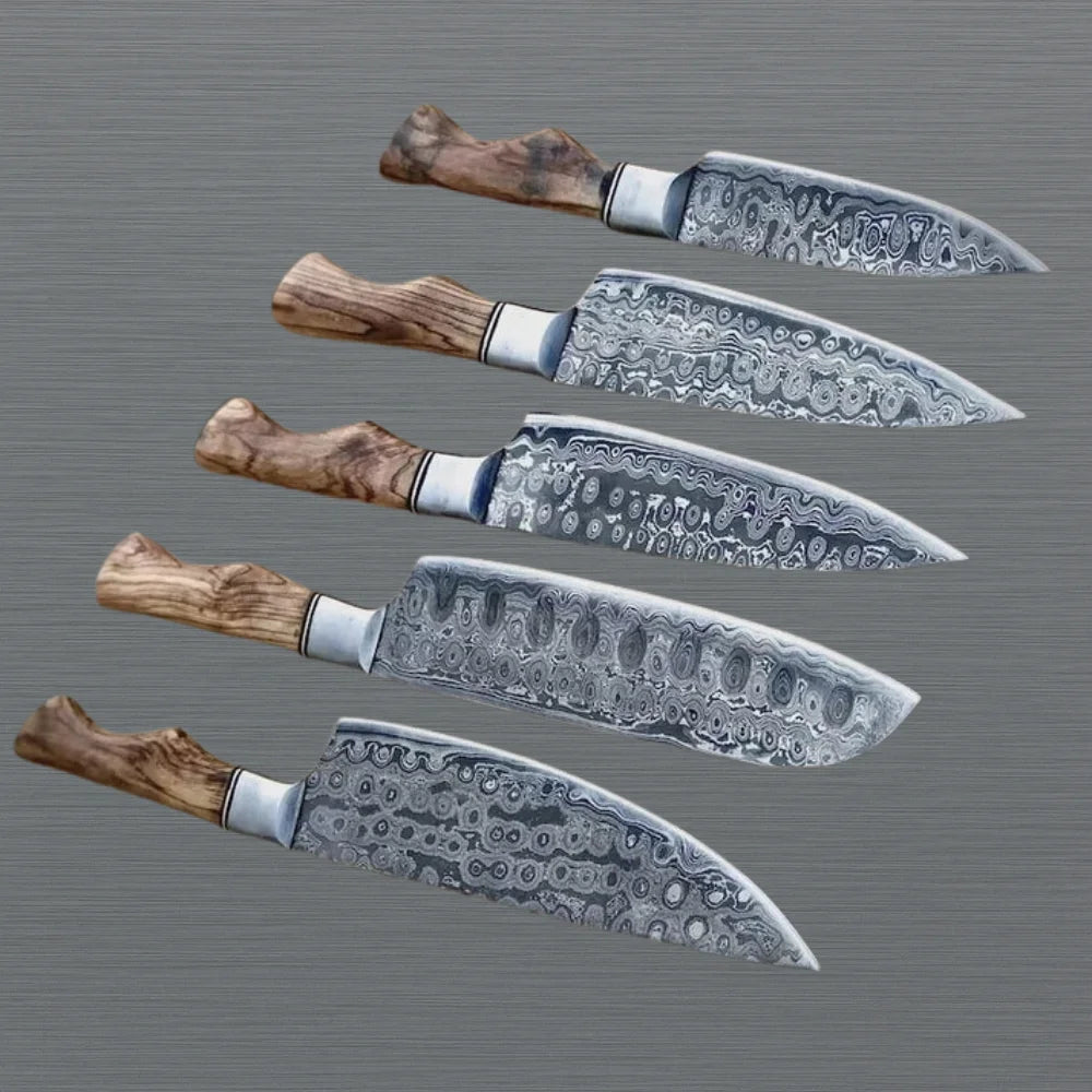 Damascus Chef Knife Set Handmade for Kitchen BBQ