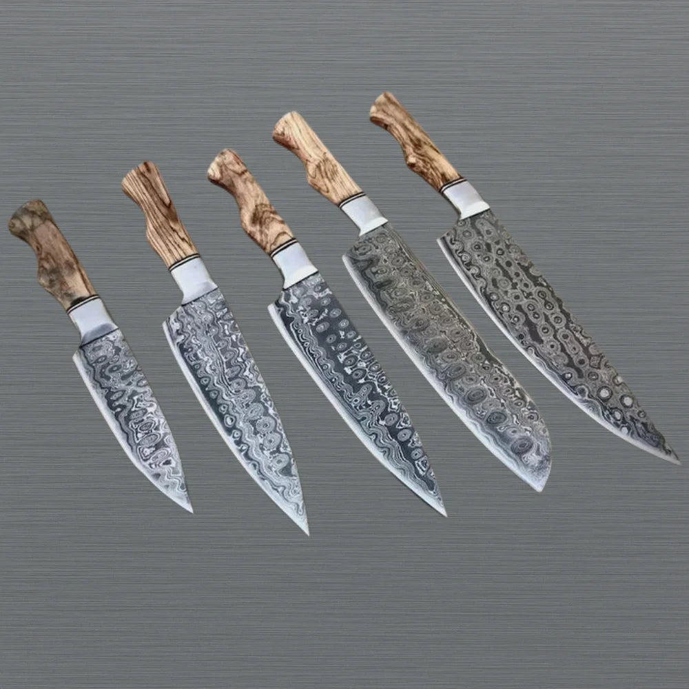 Damascus Chef Knife Set Handmade for Kitchen BBQ