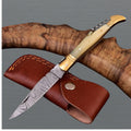Corkscrew Damascus Folding Knife Handle Camel Bone