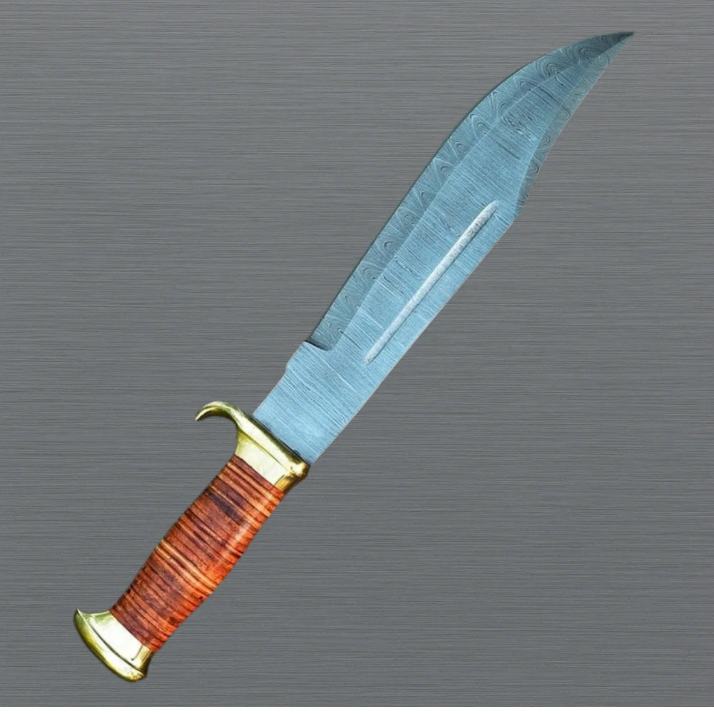 Damascus Hunting Knife with Leather Sheath