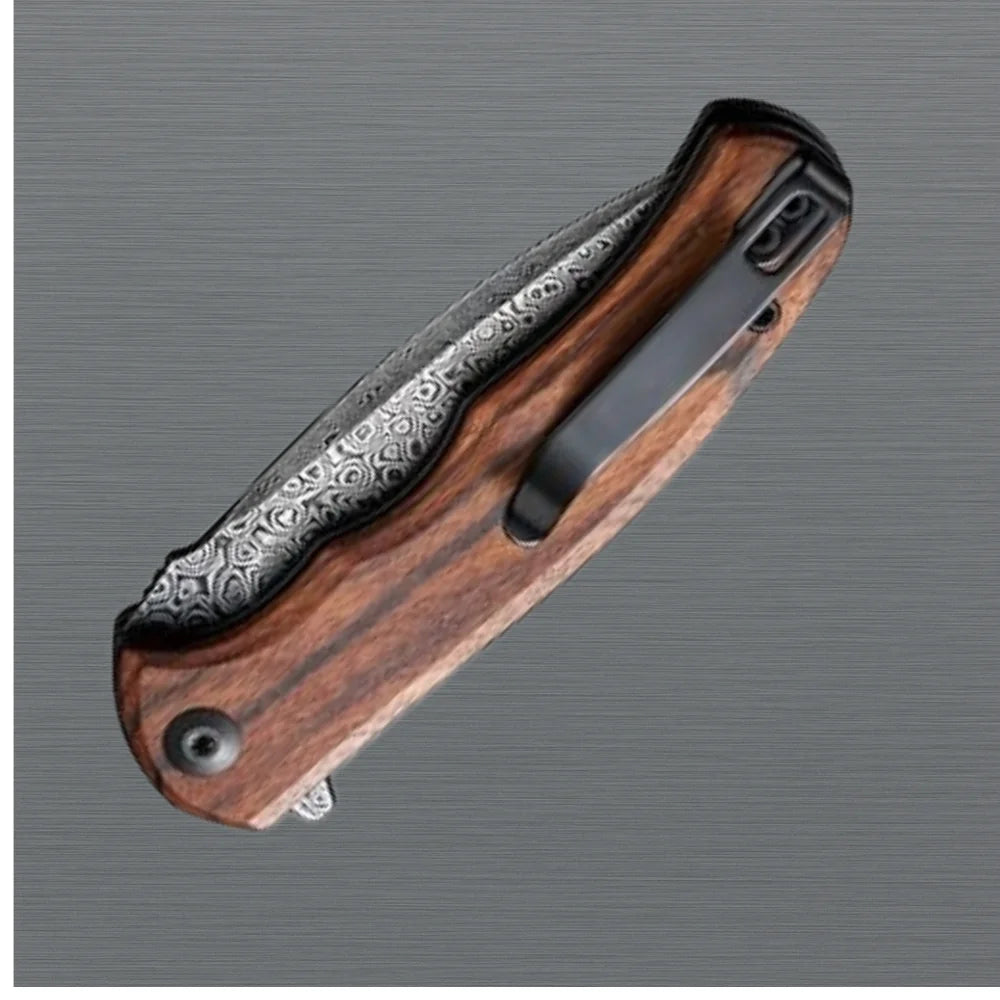 Wood Handle Damascus Mini Folding Pocket Knife